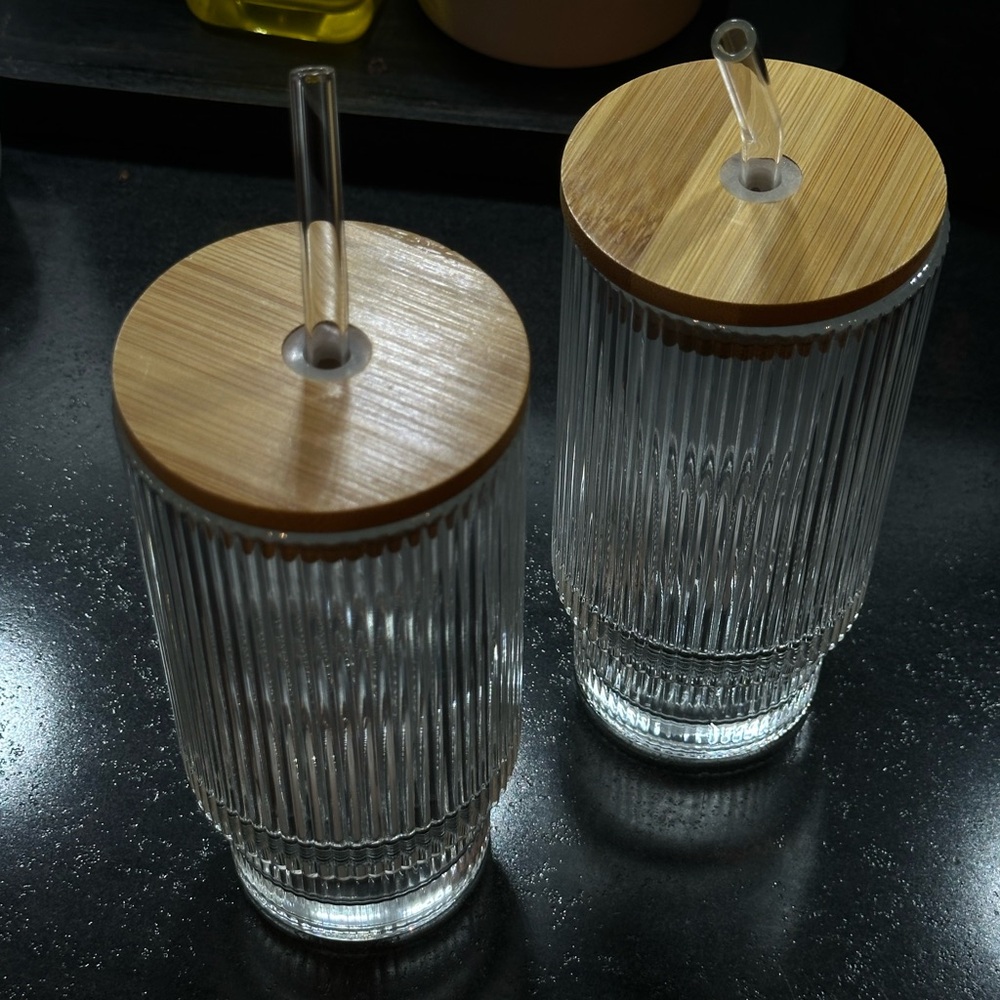 Bamboo Lid Glass Tumblers - Set of 2
